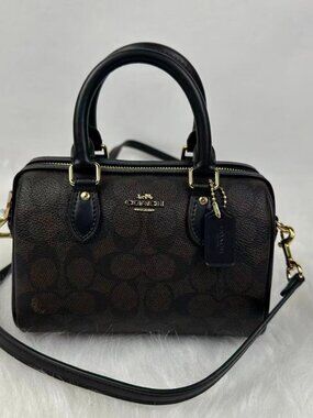 NWT Coach Mini Rowan Crossbody Bag In Signature Canvas In Walnut/Black CW329